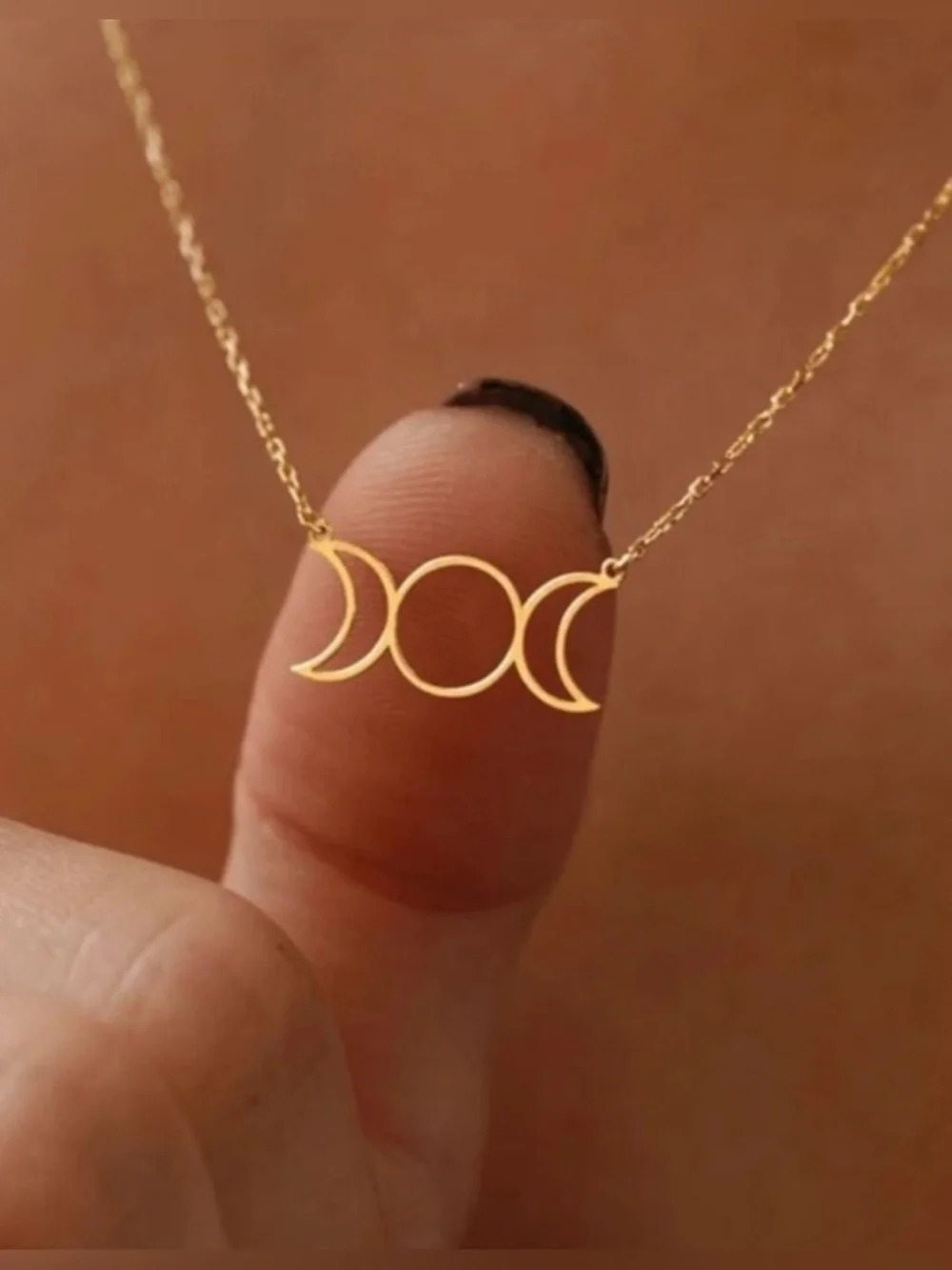 Gold Plated Stainless Steel Moon Crescent Pendant Necklace
